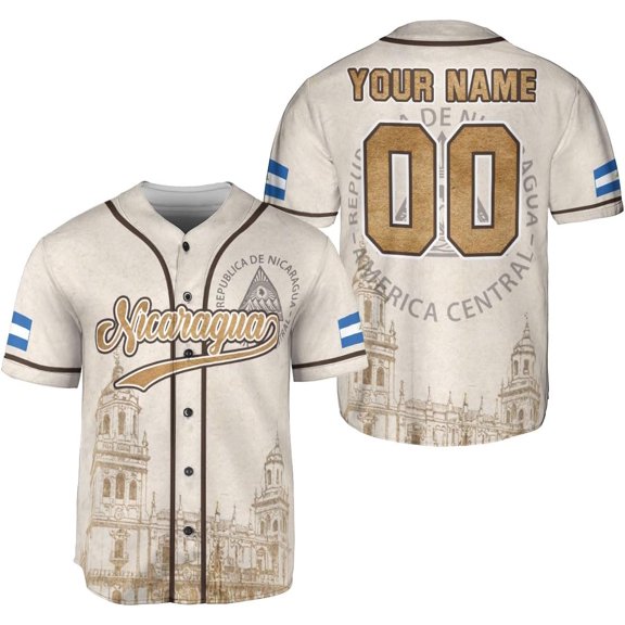 Personalized Nicaragua Baseball Jersey, Custom Nicaragua Baseball Jersey for Men & Women, Nicaraguan Camisas Shirt (S)