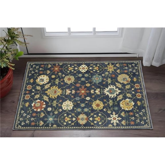 HomeRoots 575165 2 x 3 ft. Oriental Rectangle Area Rug with Fringe, Blue & Gold