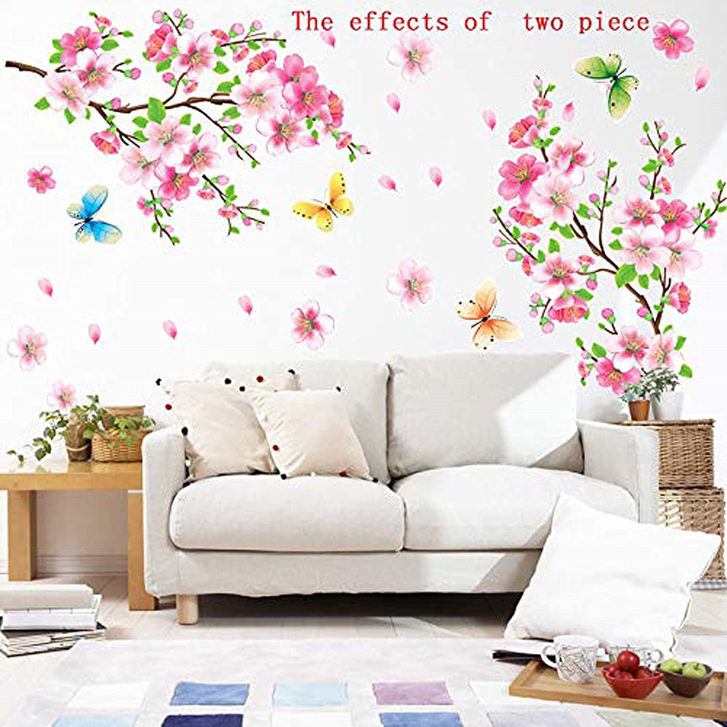 Beautiful Sakura Flower Butterfly Cherry Blossom Wall Decals Stickers Home Decor