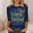 thumbnail image 6 of Craaazy Women's Mardi Gras Blouse Fashion Casual Carnival Print Round Neck 3/4 Sleeve Tops Gifts, 6 of 6