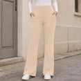 thumbnail image 3 of cocolona Womens Winter Casual Fleece Flare Pants Solid Color Elastic Waist Wide Leg Gym Workout Yoga Pants with Pockets, 3 of 5