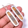 thumbnail image 2 of Picture Jasper - Oregon Gemstone 925 Sterling Silver Bali Earring 2.15" A364, Handmade Jewelry, Dangle Earring, 2 of 4