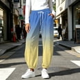 thumbnail image 6 of Women Gradient Print Jogger Pants Elastic High Waist Drawstring Sweatpants Loose Casual Trousers with Side Pockets Cuffed Ankle Soft Pants for Daily Wear Blue XL, 6 of 9