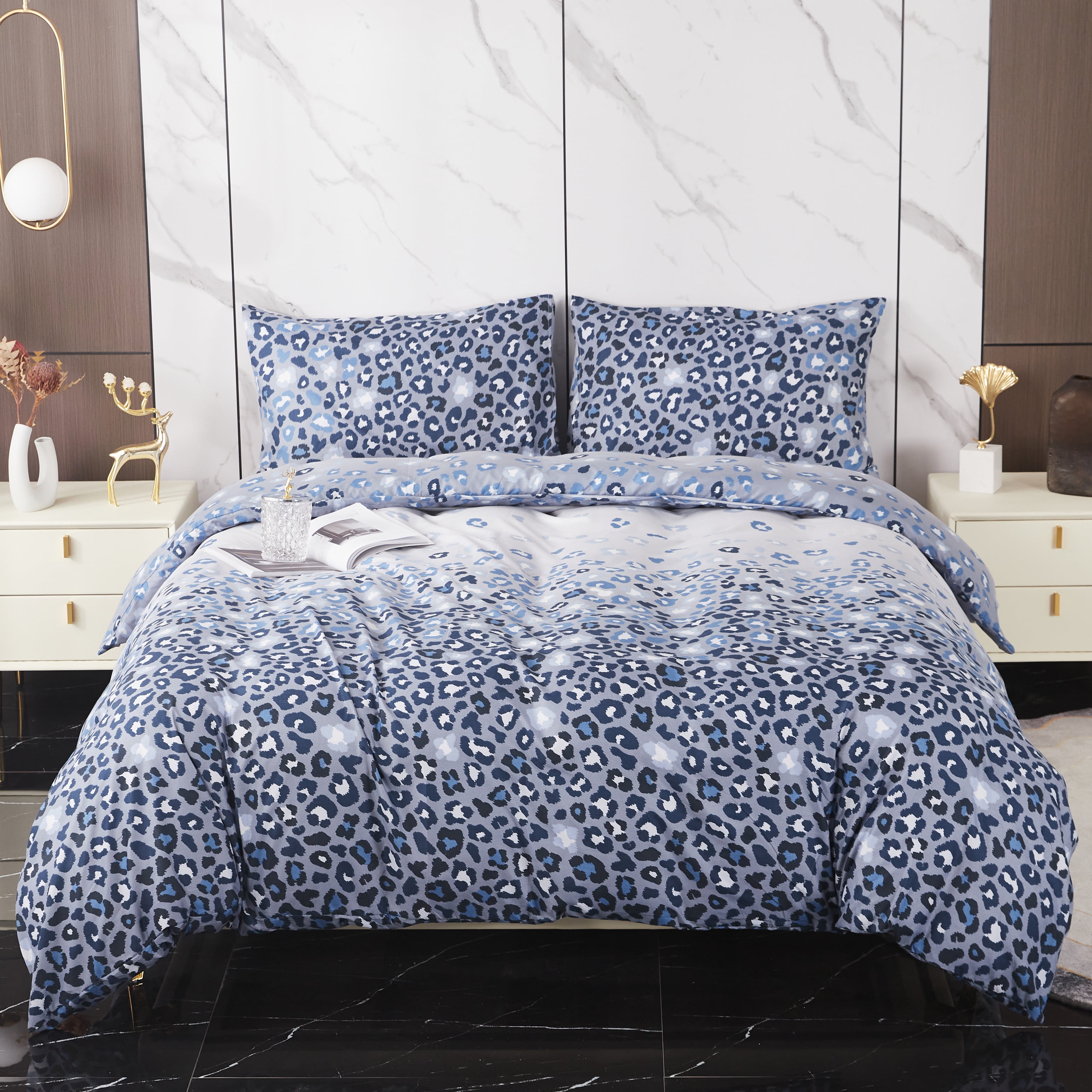 High Quality Quilt Cover Set Polyester Luxury Blue Leopard Print Duvet Covers With Pillowcase