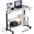 thumbnail image 2 of Table d'Appoint Salon Pouces Bureau pour Ordinateur Portable Support de Travail Réglable Table d'Appoint Mobile avec Station de Recharge Multifonctionnelle et Crochet Poste de Travail Portable Table à Collation Petite pour Étudiant, 2 of 6