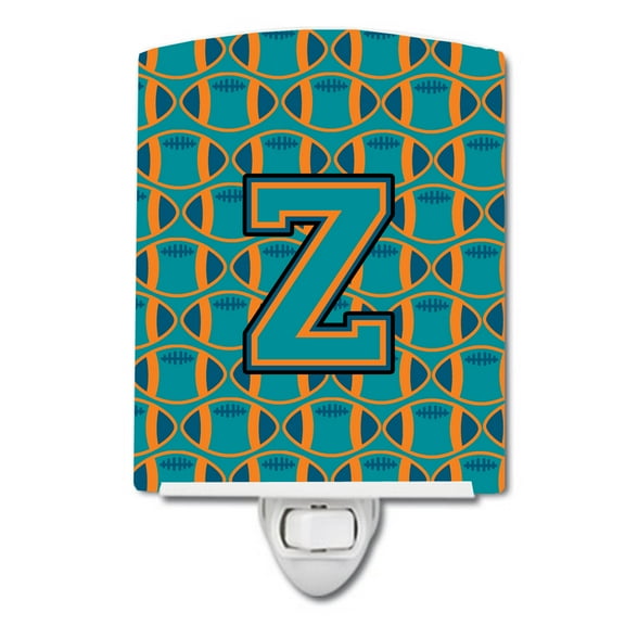 Caroline's Treasures CJ1063-ZCNL Letter Z Football Aqua, Orange and Marine Blue Ceramic Night Light, 6x4x3", multicolor