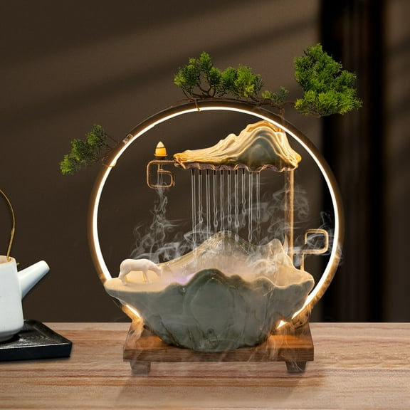 Office Water Fountain LED Light Tabletop Waterfall Feng Shui Decor Desk W/Mist