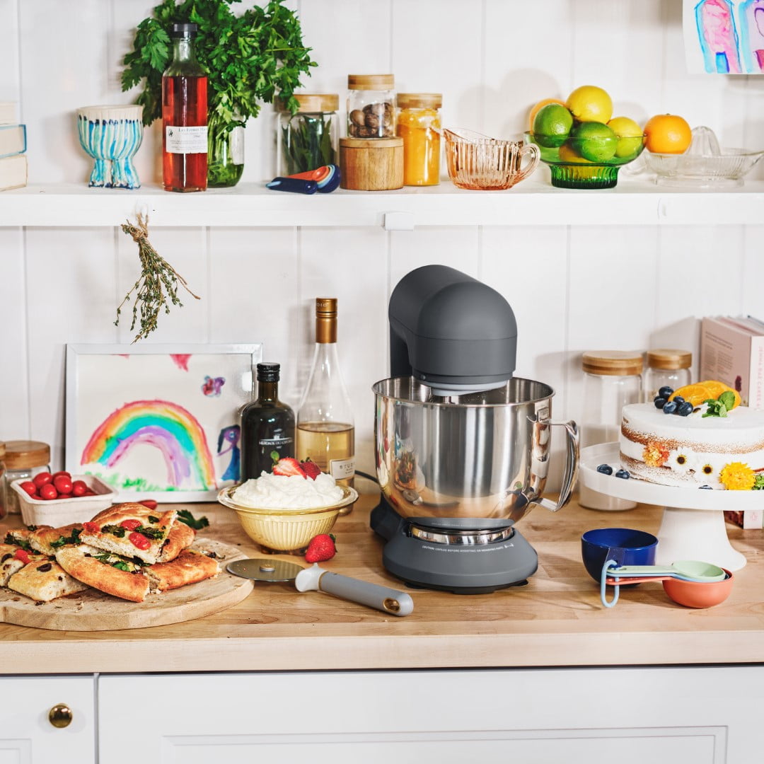 Beautiful 5.3 Qt Stand Mixer, Oyster Gray with Flat Beater, Dough Hook, Balloon Whisk