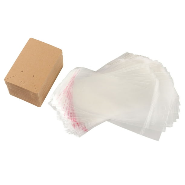 Tarjetas de Arete, Kraft Paper 2 Ranuras para Tarjetas 100 Juegos de Agujeros Colgantes Soporte de Tarjetas de Arete de Bolsa Transparente para Envolta de Regalo