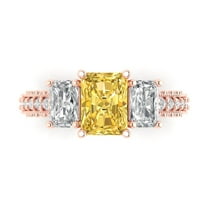3.61 ctw 3 Stone Anniversary Ring for Women | Emerald Cut Natural Citrine | Hyperallergenic Solid 18K Rose Gold