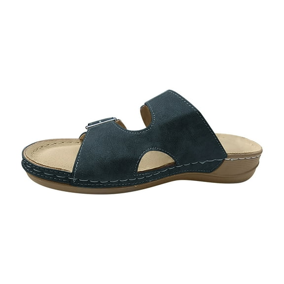 VerPetridure Women's Heeled Sandals Women's Casual Vacation Comfort Belt Buckle Open Toe Wedge Beach Sandals