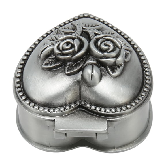 Vintage Heart Shape Jewelry Box Zinc Alloy Antique Rose Trinket Box Retro Small Jewelry Organizer for Rings Earrings 2.3 x 2.4 Inches / 5.8 x 6.2 cm