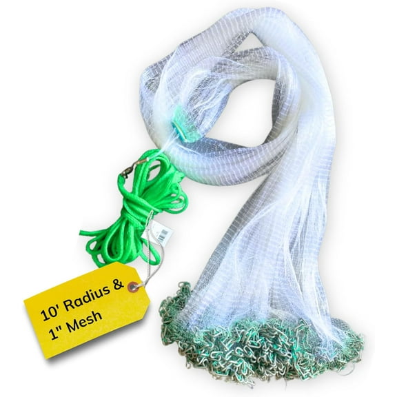 Cast Nets 4.5ft-10ft Radius|3/8",1/2",1" Mesh for Fishing with Chain Bottom, Salt Water Casting Fishing Net Gear, Easy Throw Nets Fishing  -  Series
