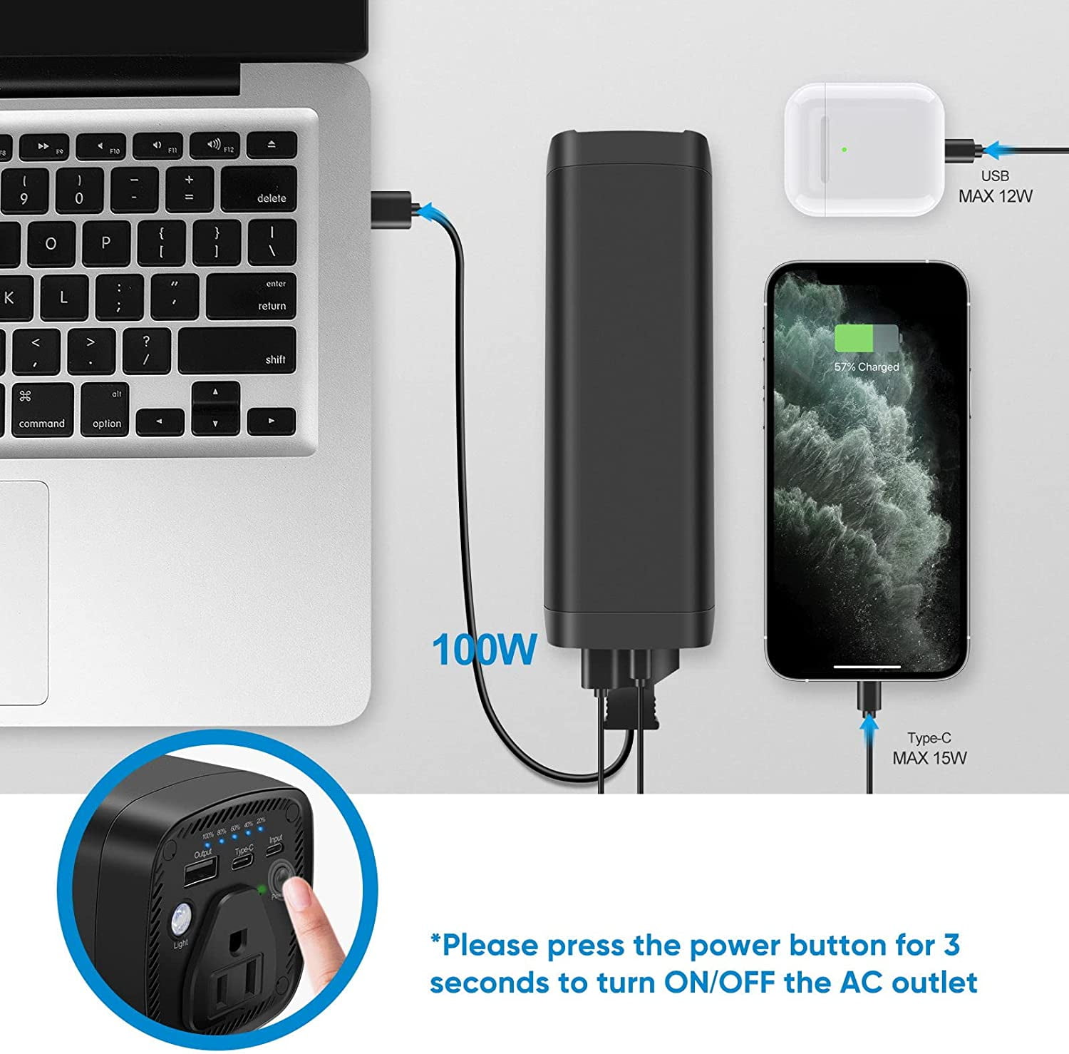 PADJYYUSZ Portable Laptop Power Bank with AC Outlet,  116Wh/31200mAh 100W Travel Laptop Charger, Fast charger,Black,N11