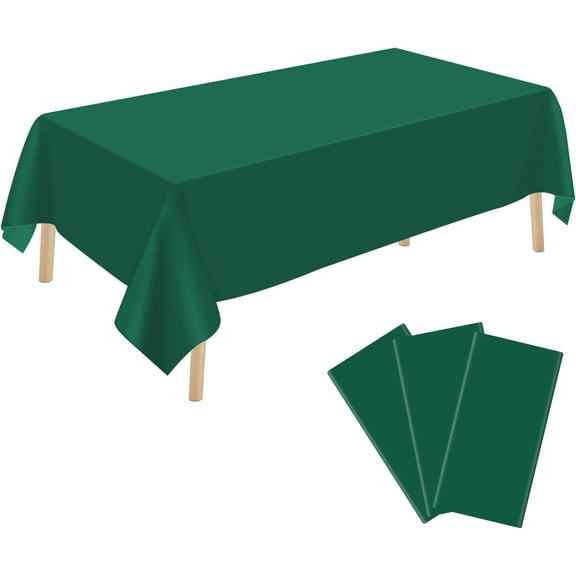 FKHDGF-3 Pack Dark Green Plastic Tablecloth Disposable Rectangular Table Cloth 54 x 108 Inch Table Cover for Parties