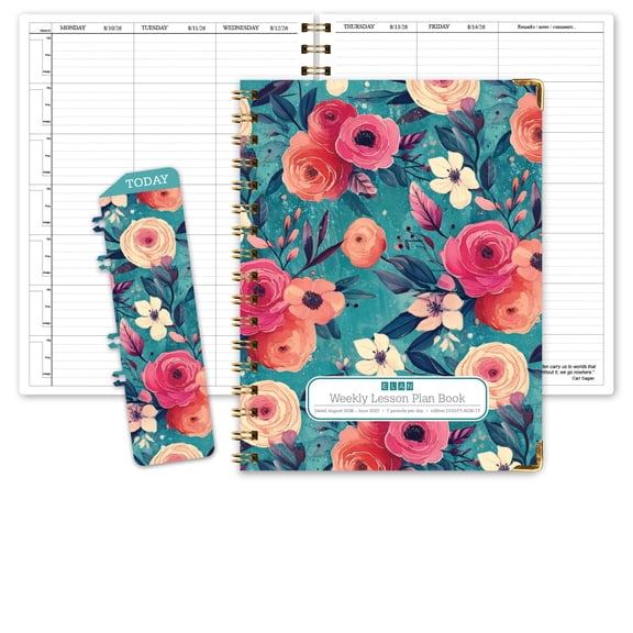 Elan Publishing Company AY 2026-2027 Teacher 7 Period Lesson Plan - 8.5" X 11" (Teal Floral)