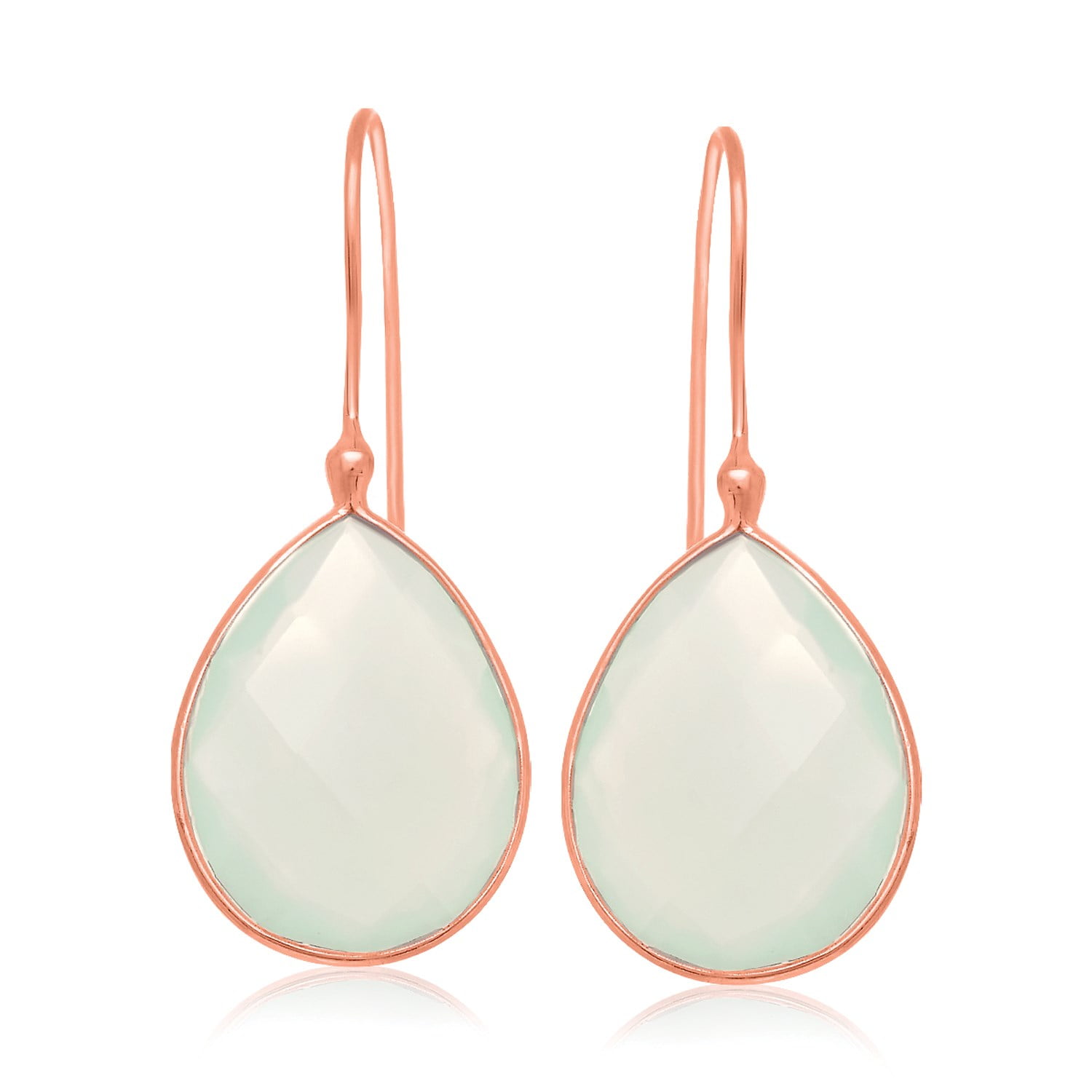 Sterling Silver Rose Gold Plated Dangling Earrings with Teardrop Aqua Chalcedony by Mia Diamonds
