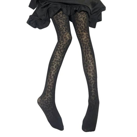 

Women Vintage Leopard Jacquard Patterned Sheer Black Tights Pantyhose Hosiery