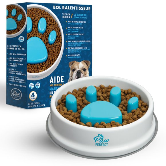 Paw Perfect Slow Feeder Bowl for Dogs and Cats - 32 oz Non-Slip Pet Feeding Dish, BPA Free, Microwave & Dishwasher Safe