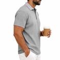thumbnail image 6 of idosla Mens Quarter Zip Polo Shirts Casual Summer Knit Textured Short Sleeve Shirt Beach Vacation Stretchy Golf Shirts (Light Gray, XXL), 6 of 9