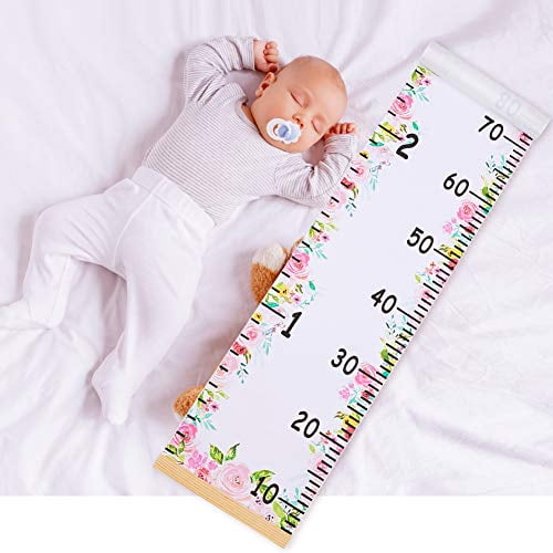 Beinou Baby Growth Chart Ruler for Kids Wood Frame Height Measure Chart  7.9in x 79in Canvas Hanging Height Growth Chart