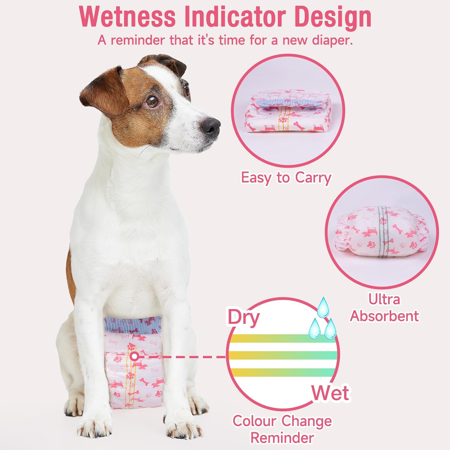 Disposable Dog Diapers - Female Dog Diapers with Adjustable Foam Tail Hole, Ultra Protection Puppy & Cat Diapers Wetness Indicator for Dogs in Heat or Incontinence, 20pcs (S,Red)