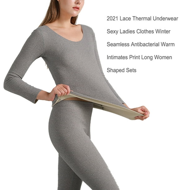 Thickened Thermal Underwear Long Sleeve Slimming Women Thermal Long-sleeve  Seamless Seamless Pajamas Suit Warm Shirt Top Set Warm-keeping Clothes  Accessory Gray XL 