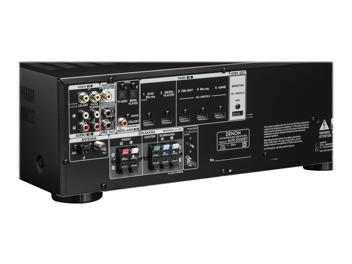 Denon AVR-S540BT - AV receiver - 4K - HDR - 5.2 channel - 5 x 140 Watt - black - image 3 of 6