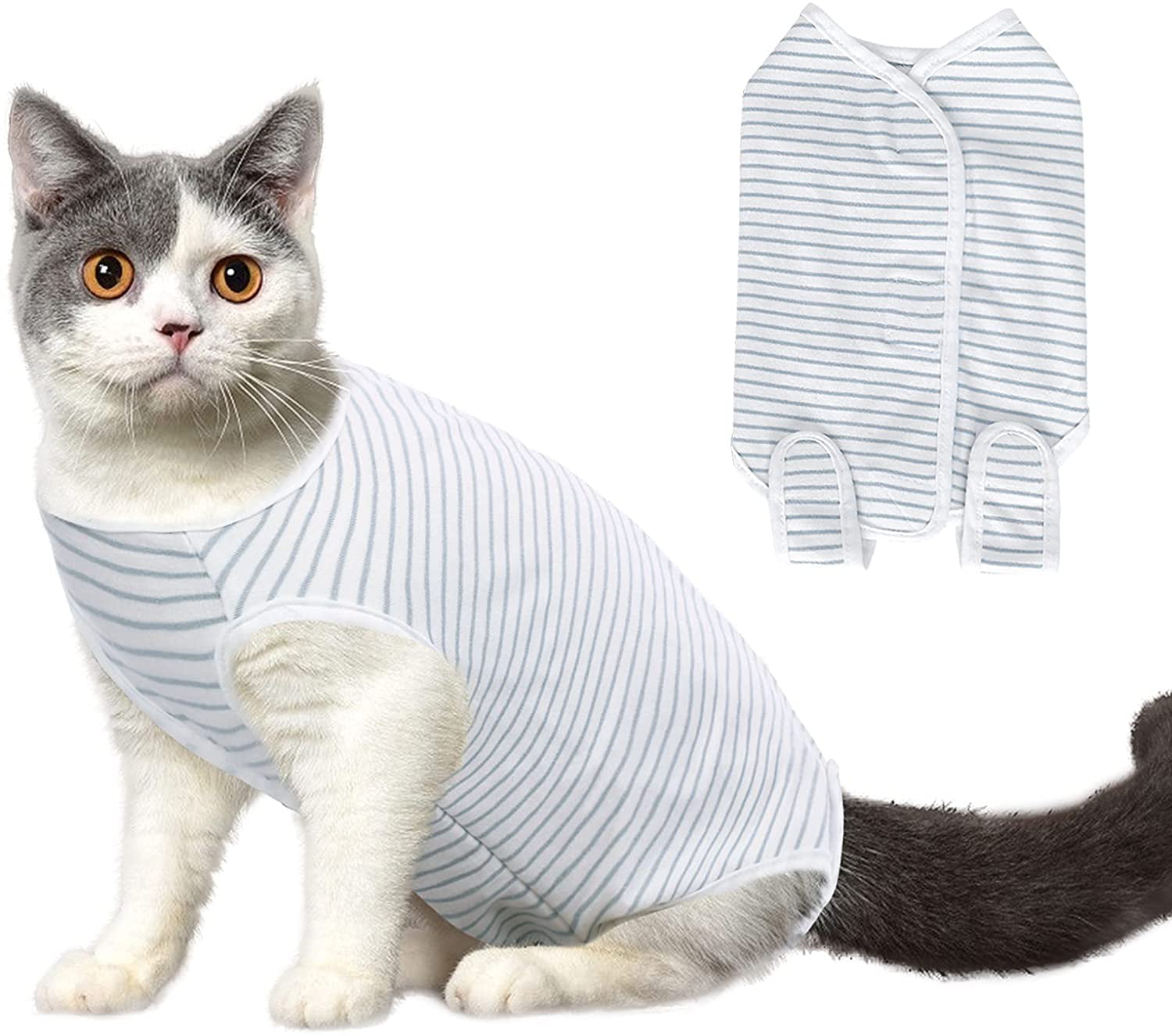 Anti Licking Kitten E-Collar & Cone Bandage Alternative Breathable Pet Shirts for Cats Dogs Professional Puppy After Surgery Wear for Abdominal Wounds Skin Diseases KOESON Striped Cat Recovery Suit