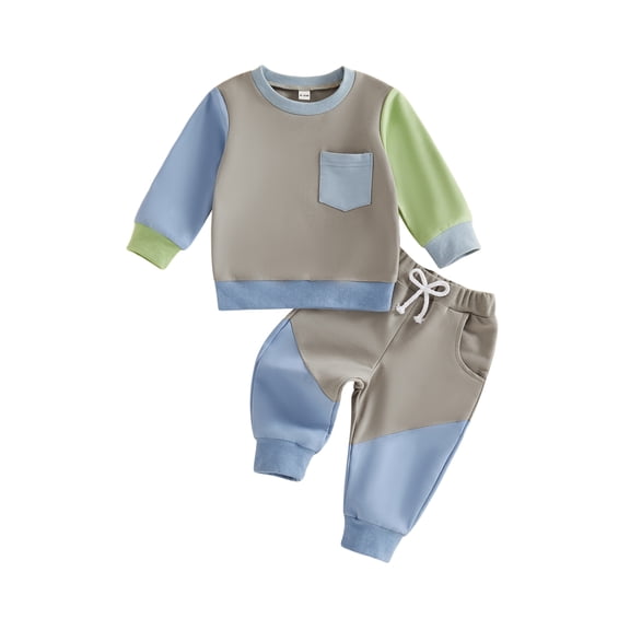 Loicainy Baby Toddler Boy Fall Outfit 6 12 18 24 Month 2T 3T Contrast Colors Long Sleeves Sweatshirt and Elastic Jogger Pants 2 Piece Clothes Set