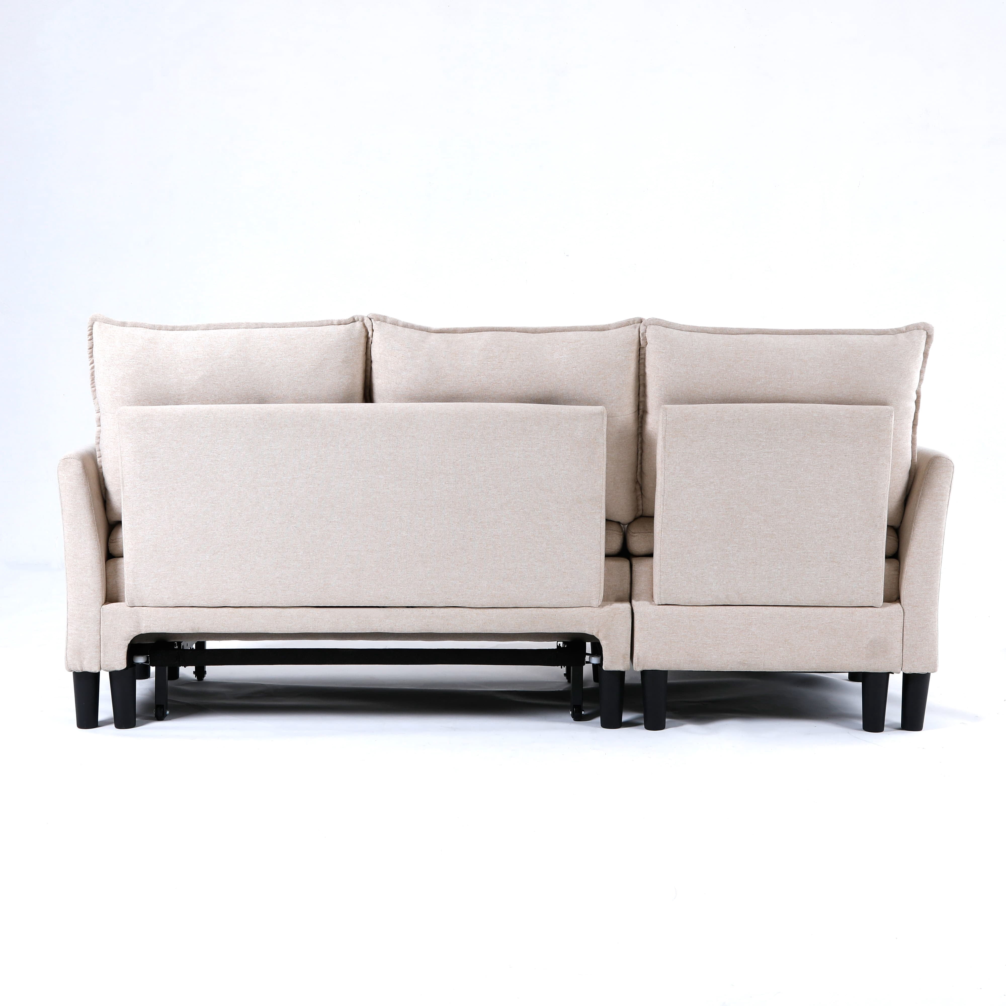 MAYEERTY L-Shaped Reversible Chaise Sectional Sofa Linen Sofa Bed with Storage, for Apartment, Beige