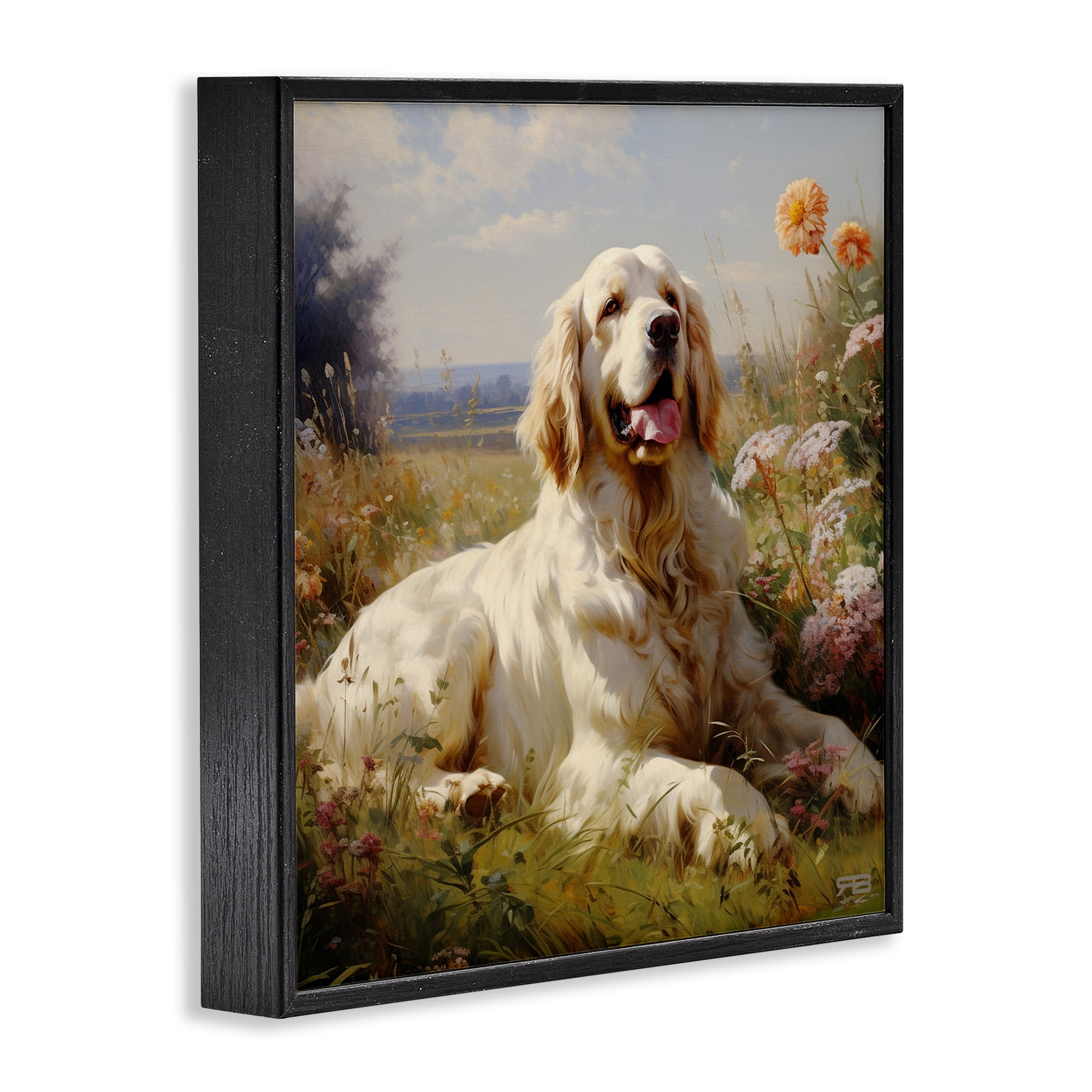 Stupell Industries Calm Golden Retriever Landscape Animals & Insects Painting Black Framed Art Print Wall Art, 12 x 12