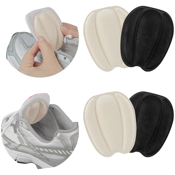 Heel Grips Cushions Inserts 4 Pairs Shoe Tongue Pads Heel Pads for Loose Shoe Soft Non Slip Foot Filler Pads Mesh Adhesive Heel Grips for Prevent Heel Slipping (Black   Apricot)