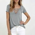 thumbnail image 2 of PATLOLLAV Summer Womens Tops Ladies V Neck Short Sleeve Casual Tunic Beach Solid T-shirt, 2 of 5