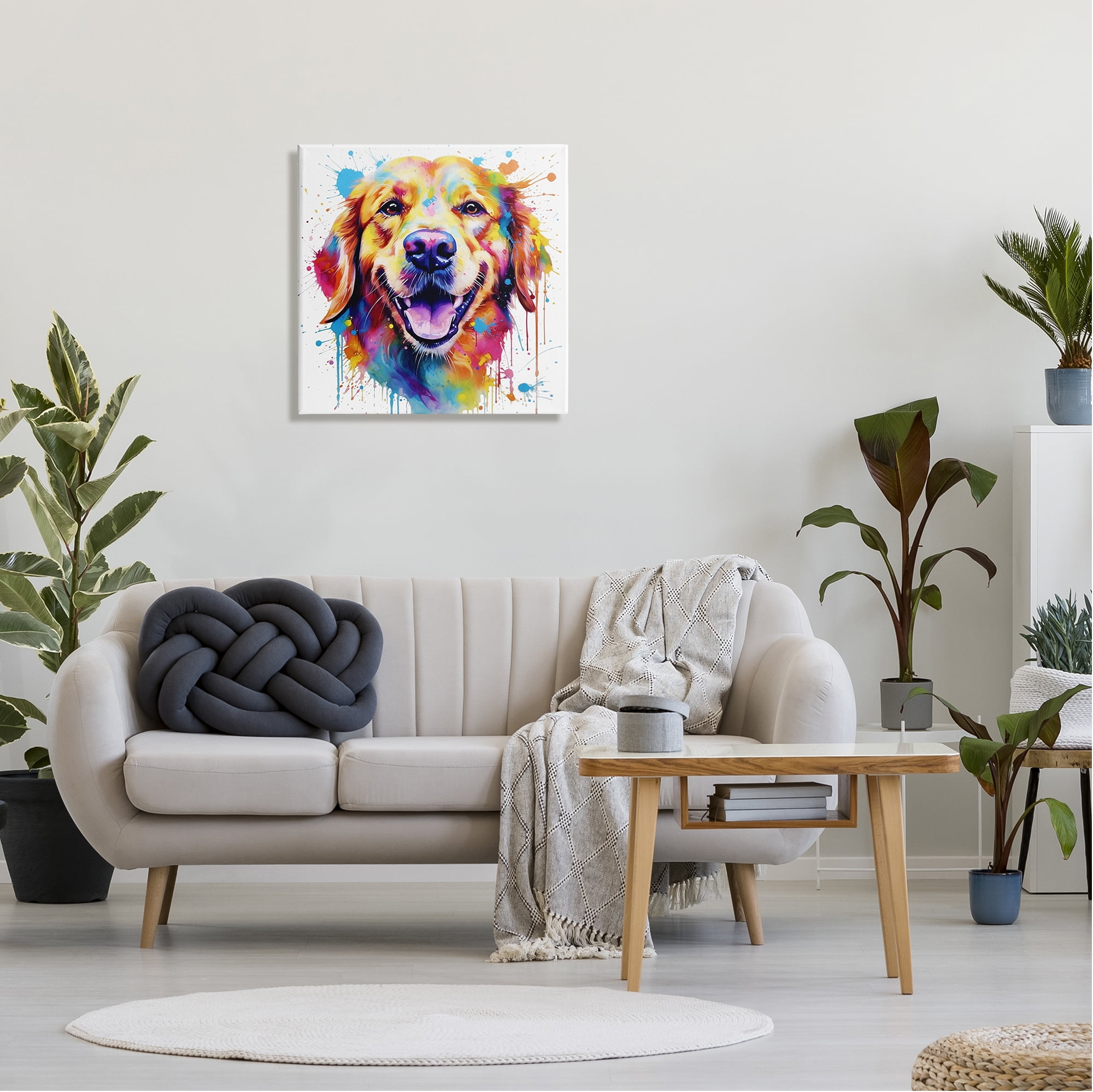 Stupell Industries Happy Dog Paint Drip Animals & Insects Painting Gallery Wrapped Canvas Art Print Wall Art, 24 x 24