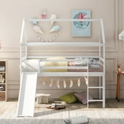 Swtmerry Children's Double Loft Bed, Single Bed With Slide, White