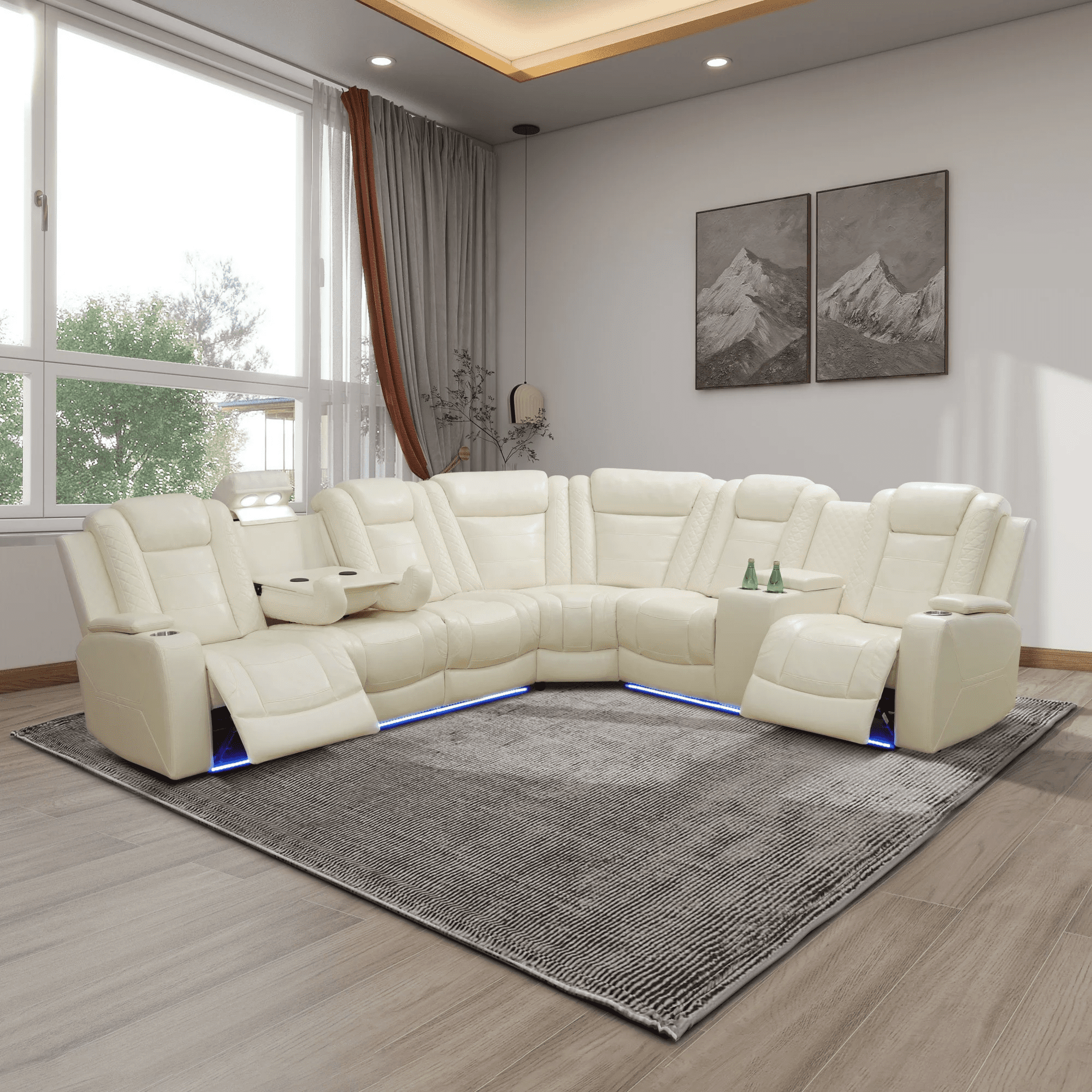 Gewnee Air Leather Power Recliner Sectional Sofa with Cup Holder, Oversize Sofa Couch for Living Room Home Office Theater,Wireless Charging