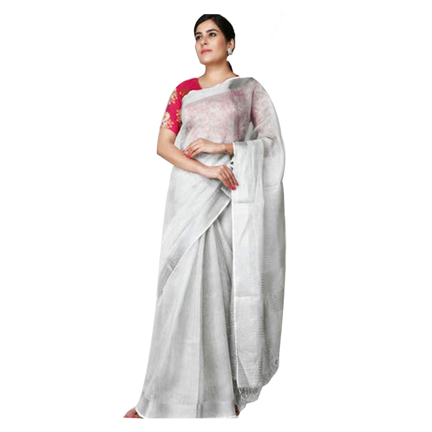 Plain Silver Saree With Contrast Blouse | fase3formaturas.com.br