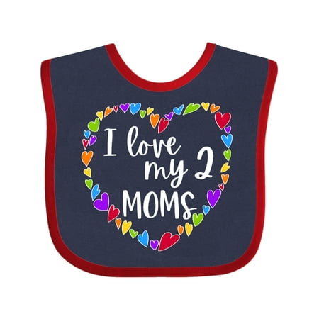 

Inktastic I Love my Two Moms- Pride Rainbow Hearts Gift Baby Boy or Baby Girl Bib