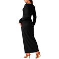 thumbnail image 3 of INSPIRE CHIC Women's Elegant Long Sleeve Round Neck Slit Hem Fall Knit Maxi Cocktail Party Dress, 3 of 4