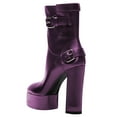 thumbnail image 4 of FSJ Women Stylish Platform Block High Heels Ankle Boots Round Closed Toe Booties Buckled Strap Side Zipper Shoes Size 9.5 Purple, 4 of 4