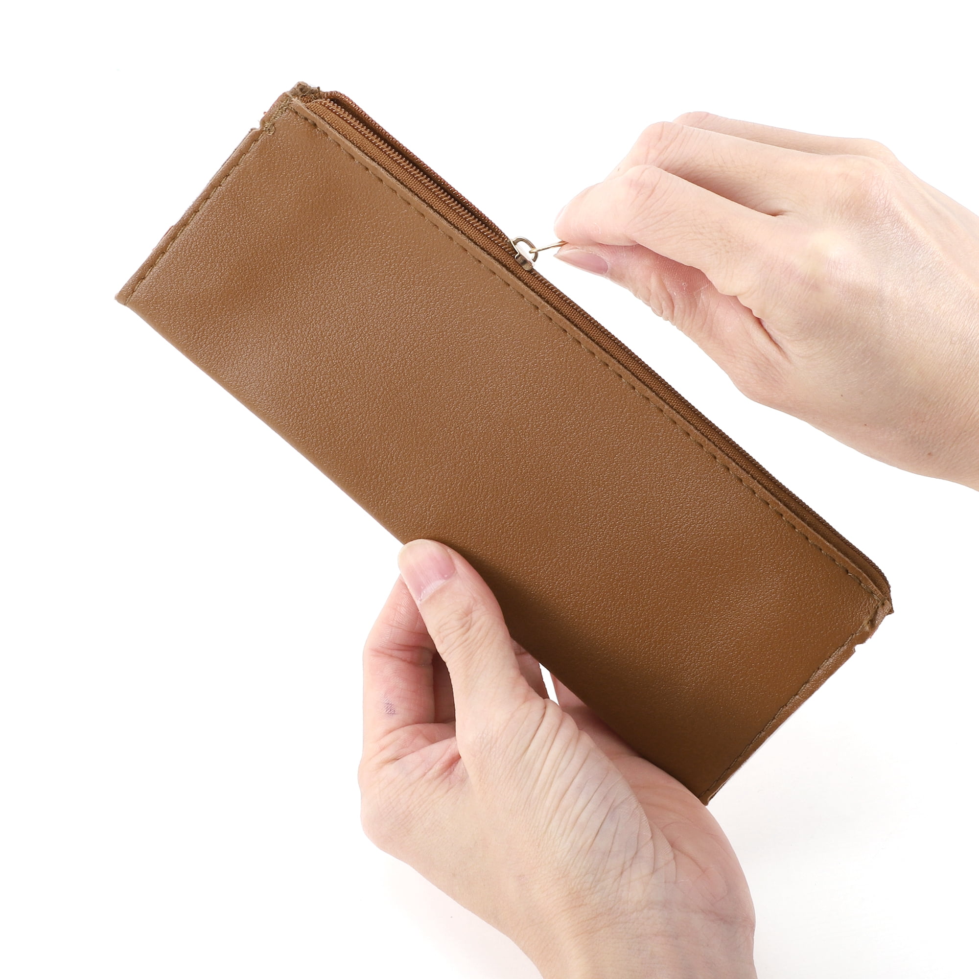Unique Bargains Portable Stationery Bag Zipper Pencil Case Brown 7.9"x2.4"x2.4"