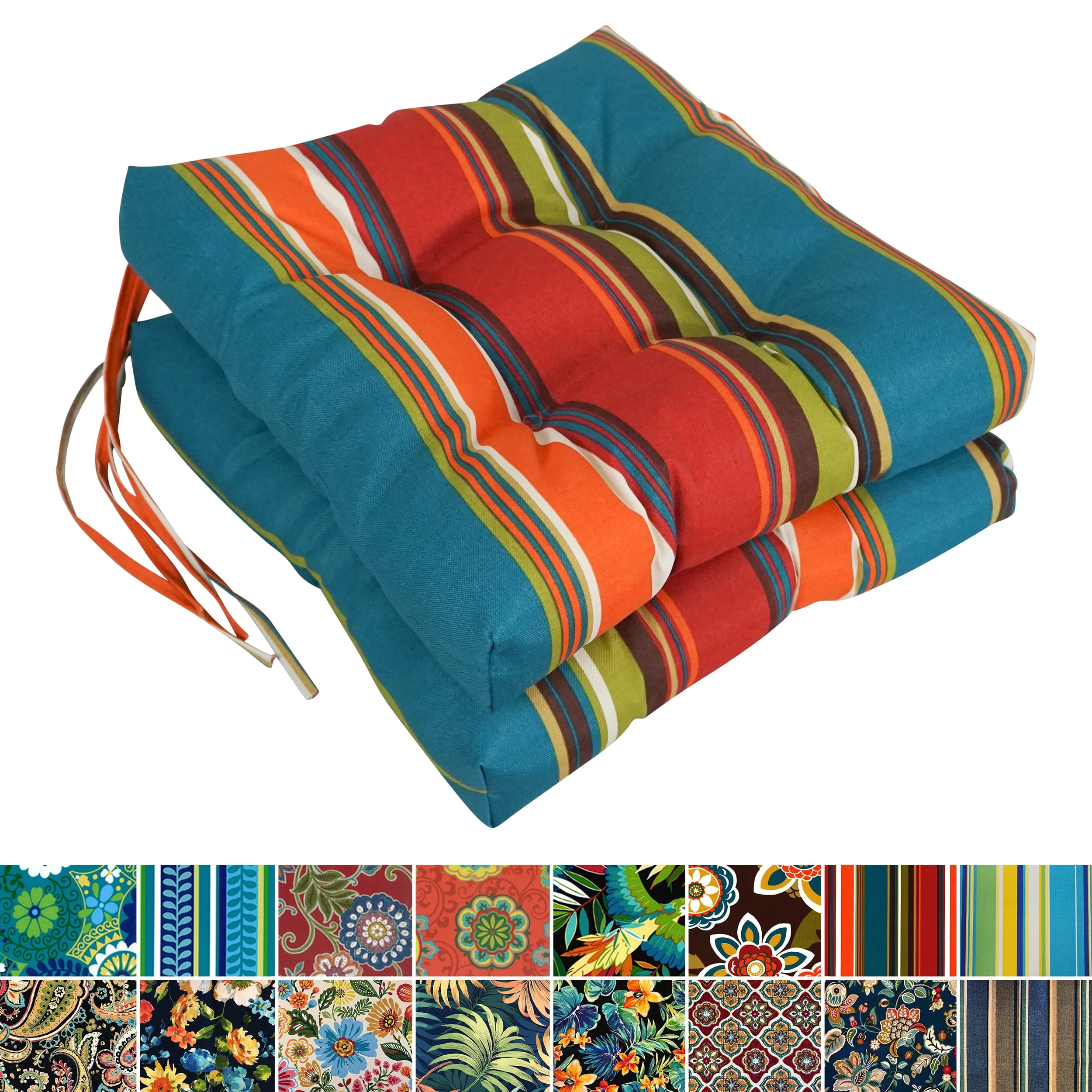 Blazing Needles 16-inch Square Tufted Indoor/Outdoor Chair Cushions (Set of 2) - 16" Alenia Pompeii