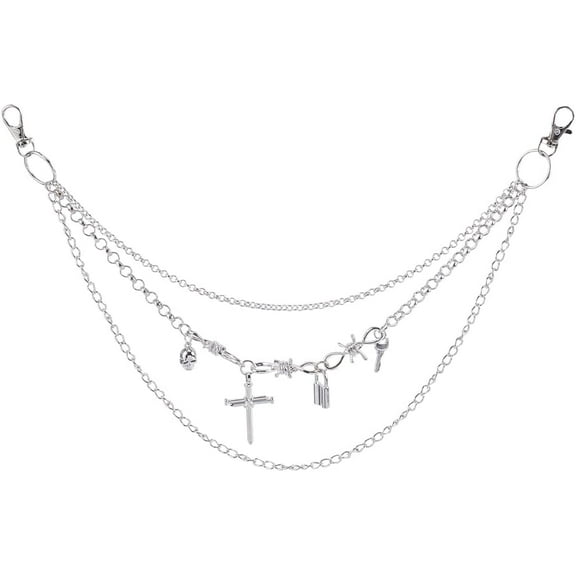 Punk Pant Chains Key Lock Charm Trousers Jeans Wallet Chain Biker Keychain Hip Hop Silver Metal 3 Layer Jewelry Gothic Rock Emo Accessories for Clothes Decoration Men Women 1pc
