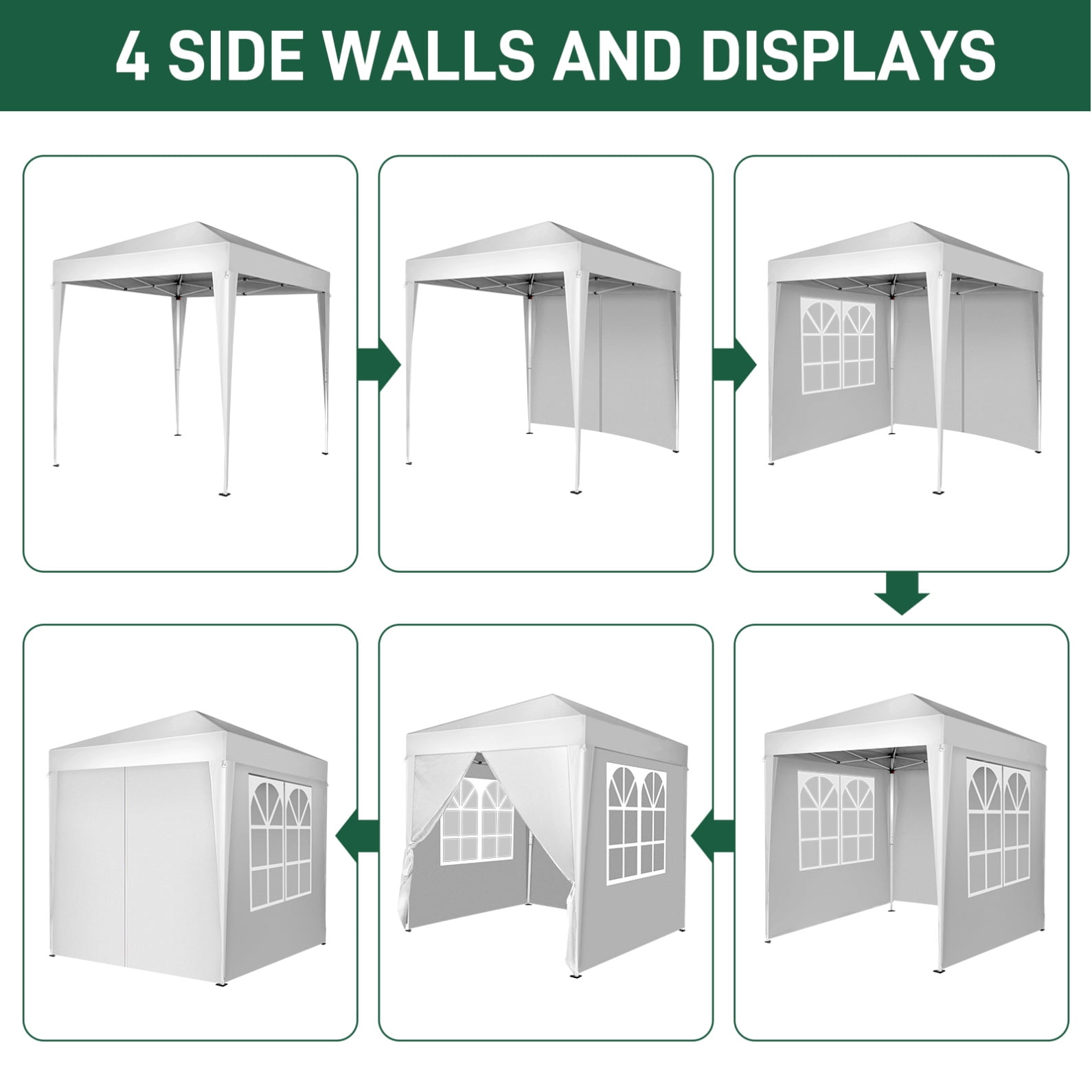 78.74" Outdoor Canopy With Two Doors and Two Windows, Practical Waterproof Right-Angle Folding Tent With Removable Tent's Wall Cover and Height Adjustable Design, Folding Shelter, White