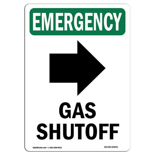 SignMission OS-EM-A-1218-V-10505 12 x 18 Po OSHA Signe d'Urgence - Arrêt de Gaz Flèche Droite avec Symbole