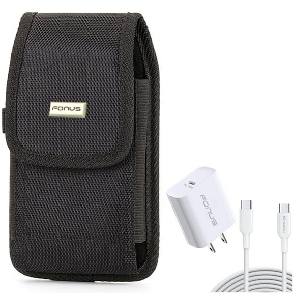 For Google Pixel 7/Pro/6a/6/Pro - Case Belt Clip w 18W PD Home Charger, Rugged Holster Canvas, Fast Type-C 10ft Long Cable Quick for Google Pixel 7/Pro/6a/6/Pro Phones