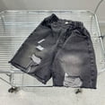 thumbnail image 4 of Boys Wide Leg Ripped Jeans Summer Casual Denim Jeans Cropped Pants Loose Tween Trousers with Pocket Black,2 Years, 4 of 7