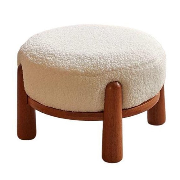 Round Ottoman Living Room Sofa Stool Footstool Makeup Dressing Stool Home Shoe Bench with Wooden Legs