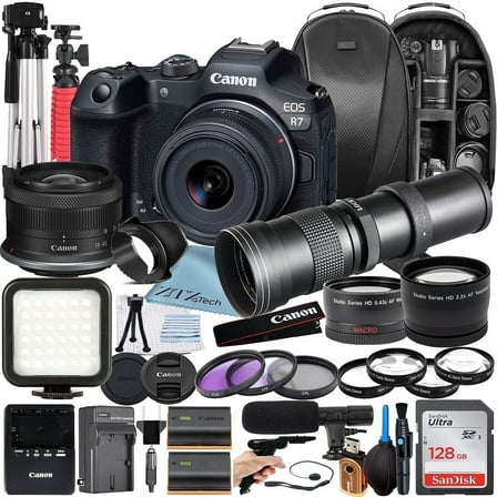 Canon EOS R7 Mirrorless Camera with RF-S 18-45mm   420-800mm Super Telephoto Zoom Lens   128GB SanDisk Memory Card   Backpack   Tripod   ZeeTech Accessory Bundle